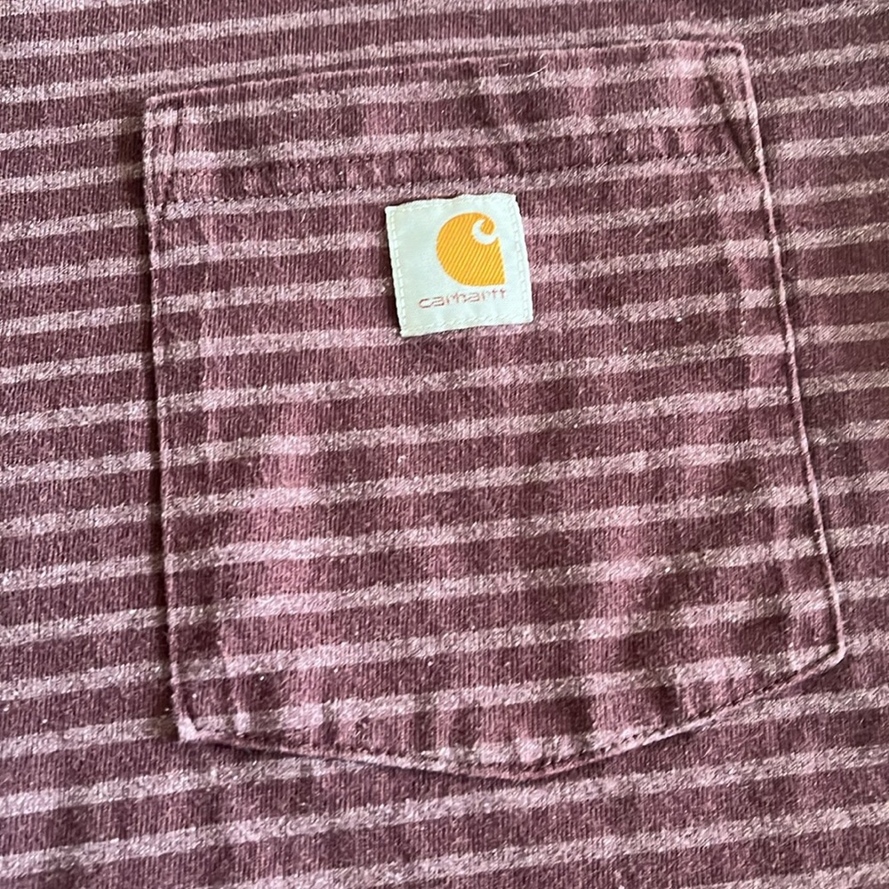 Carhartt Maroon Striped Pocket Tee large - Picture 2 of 4